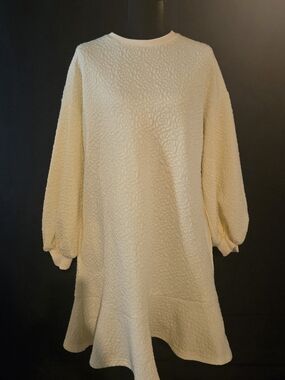 Anthropologie Long Sleeve Textured Cream Dress